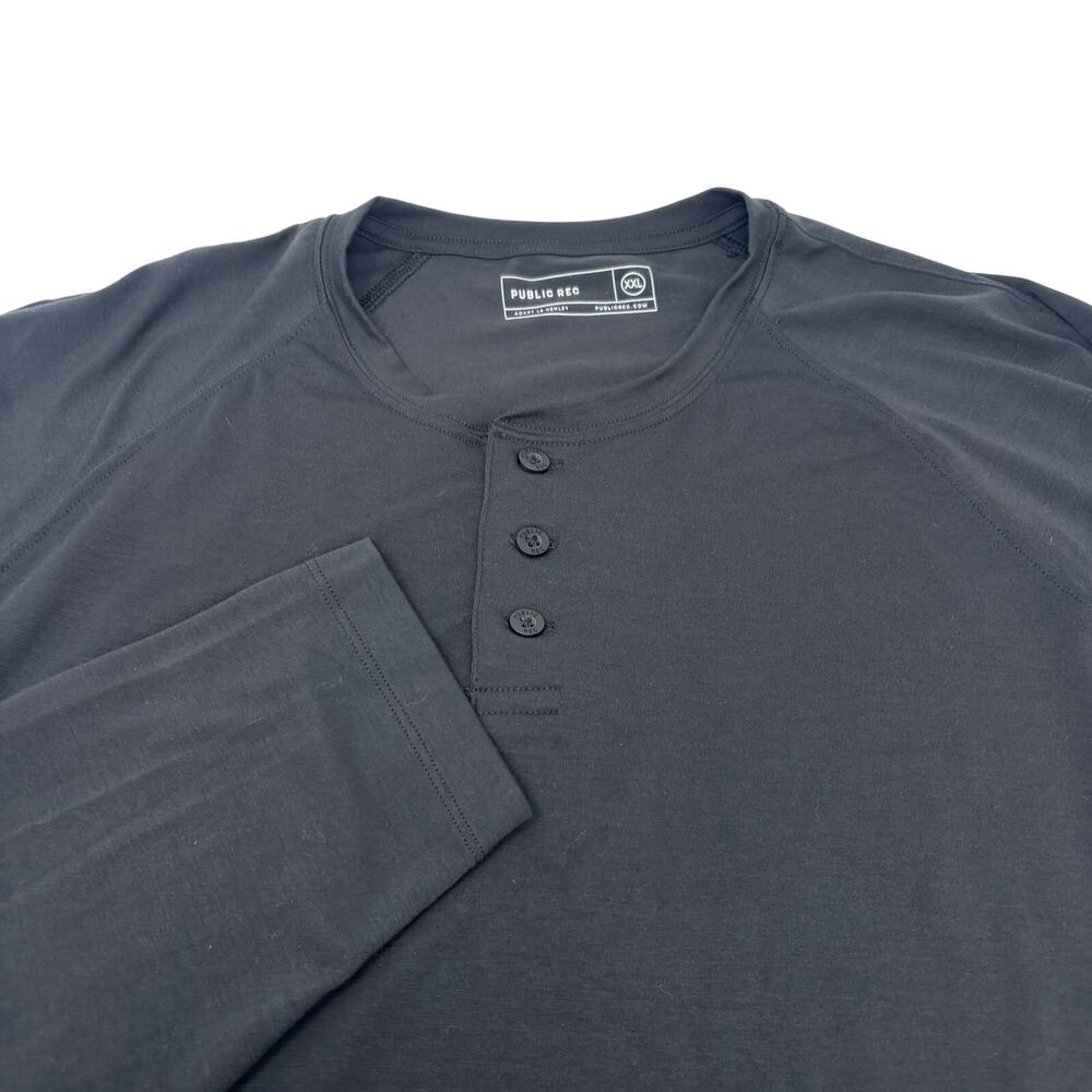 Public‎ Rec Mens 2XL Solid Black Long Sleeve Cotton Blend Henley Shirt